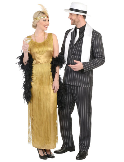 Disfraz de gángster dorado y pareja de Charleston para adultos