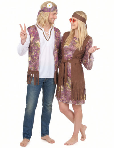 Disfraz de pareja hippie violeta adulto