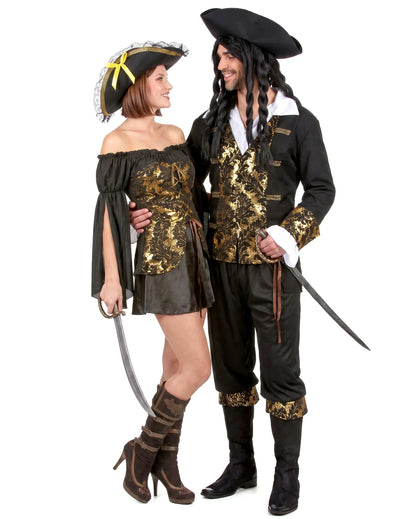 Disfraz de pareja de piratas con estampado de adulto