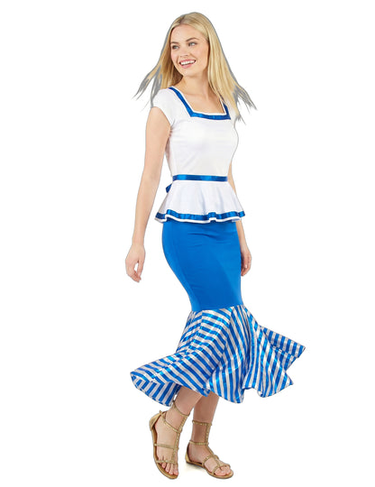 Disfraz de gala blanco y azul para mujer