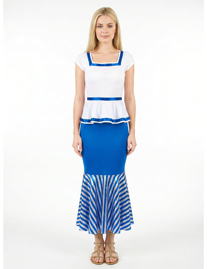 Disfraz de gala blanco y azul para mujer