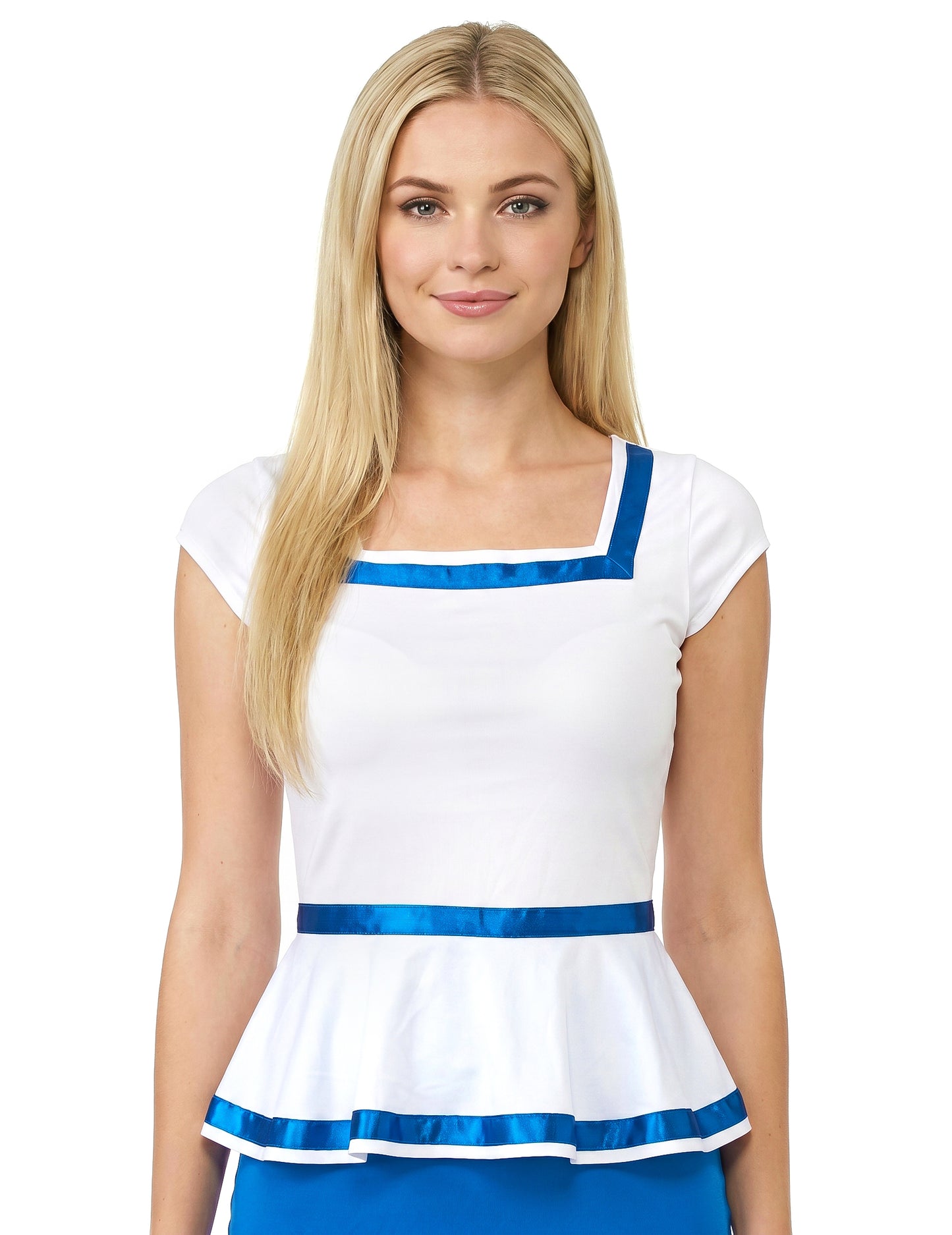 Disfraz de gala blanco y azul para mujer