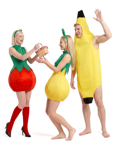 Disfraz humorístico de grupo frutal de plátano para adulto