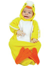 Déguisement poussin pour bébé jaune et blanc avec pattes orange