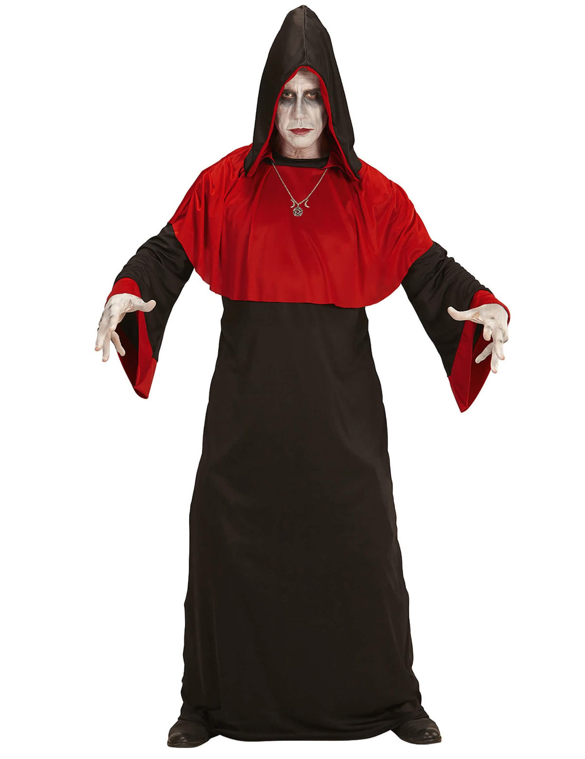 Disfraz de demonio del apocalipsis para adulto negro y rojo con capucha y collar