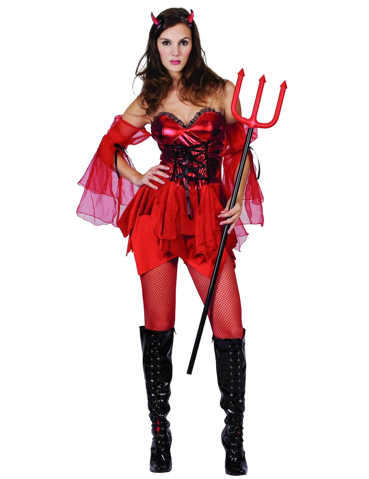 Disfraz de diablesa para mujer rojo con corsé y cuernos