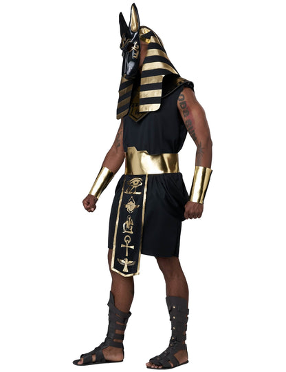 Vista de perfil del disfraz del dios Anubis de lujo