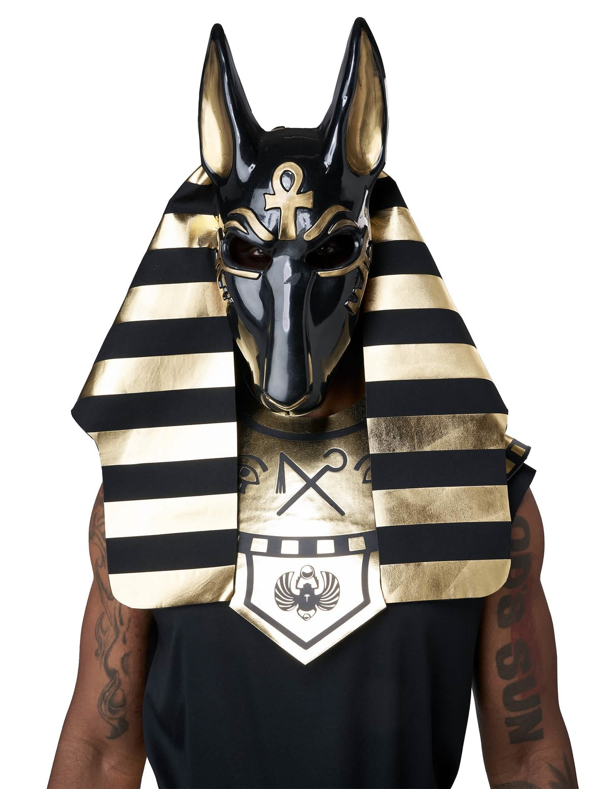 Primer plano del máscara del disfraz de dios Anubis de lujo