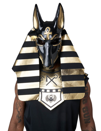 Primer plano del máscara del disfraz de dios Anubis de lujo