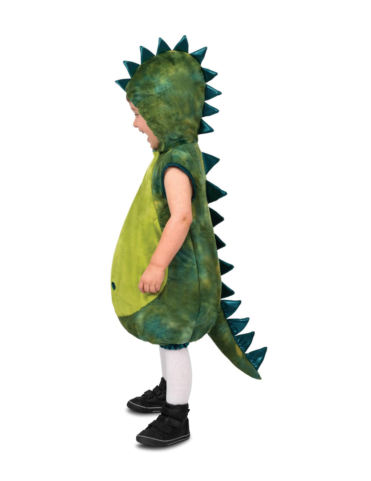 Disfraz de dinosaurio para bebé verde con cresta y cola