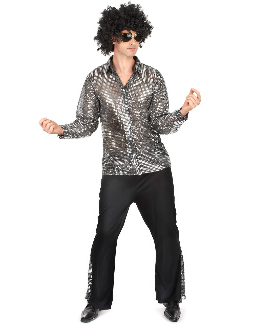 Version homme du déguisement de couple disco argent