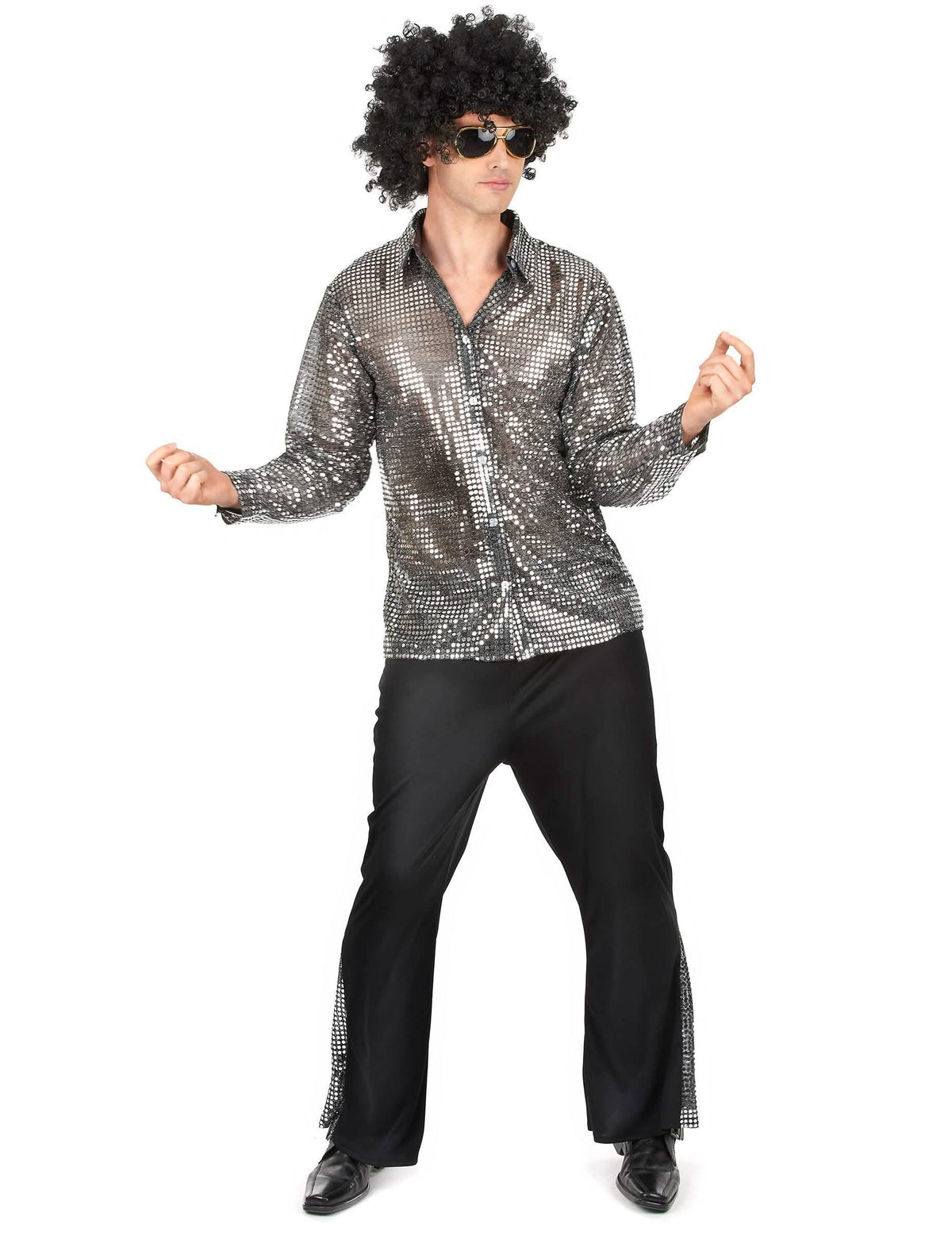 Version homme du déguisement de couple disco argent