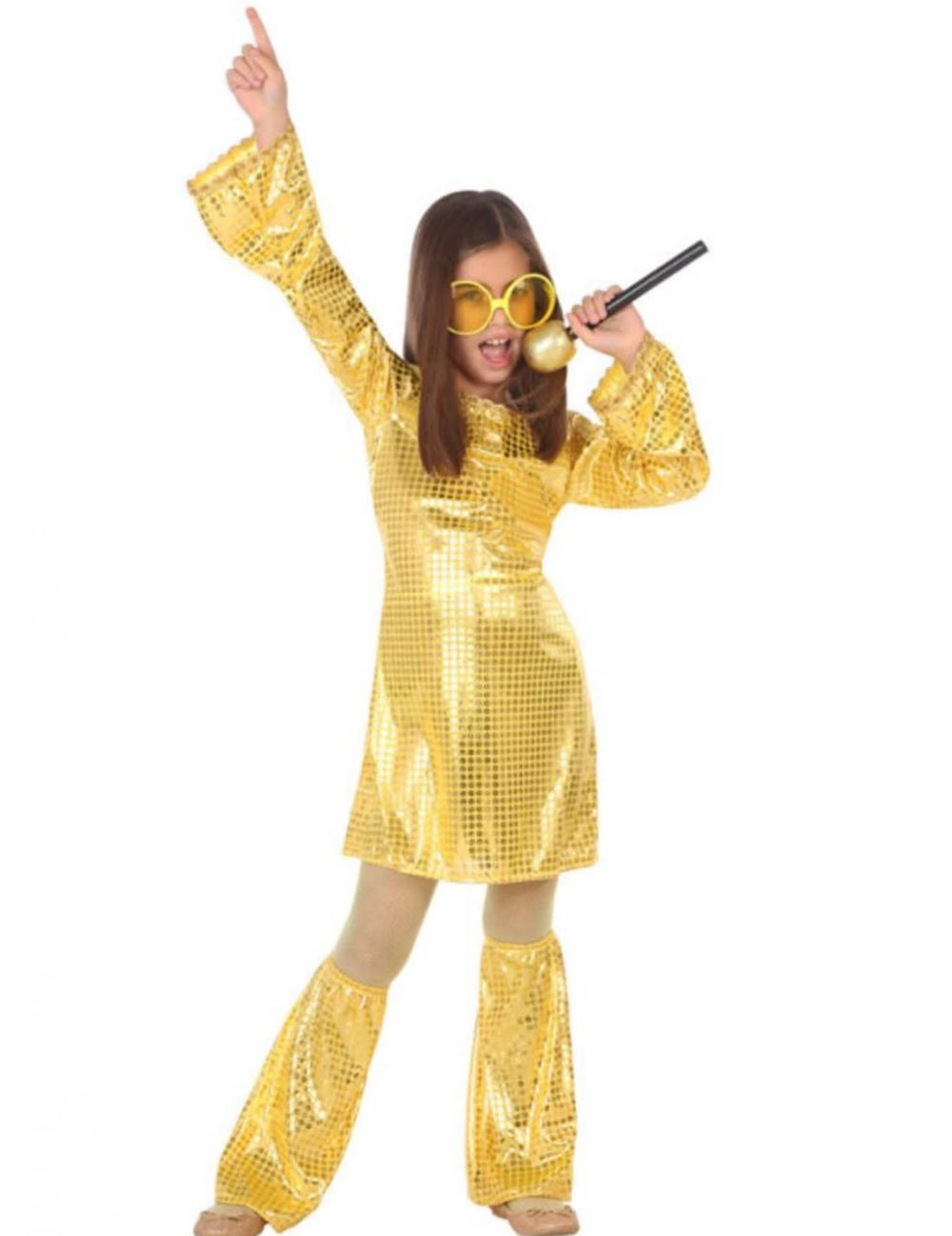 Disfraz disco para niña dorado con lentejuelas