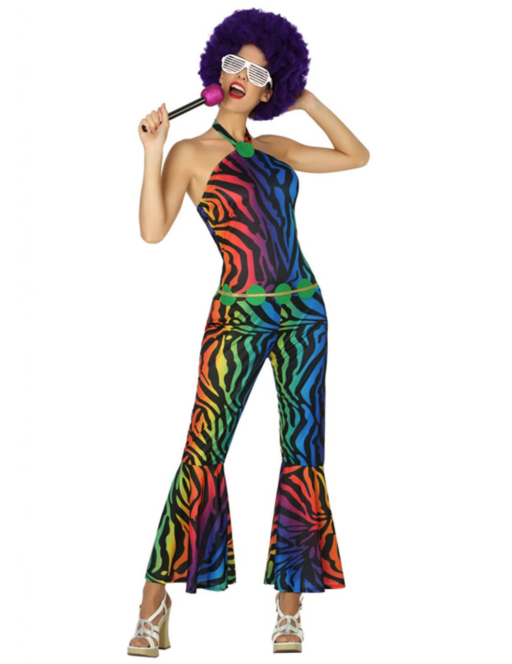 Disfraz disco de cebra para mujer multicolor arcoíris