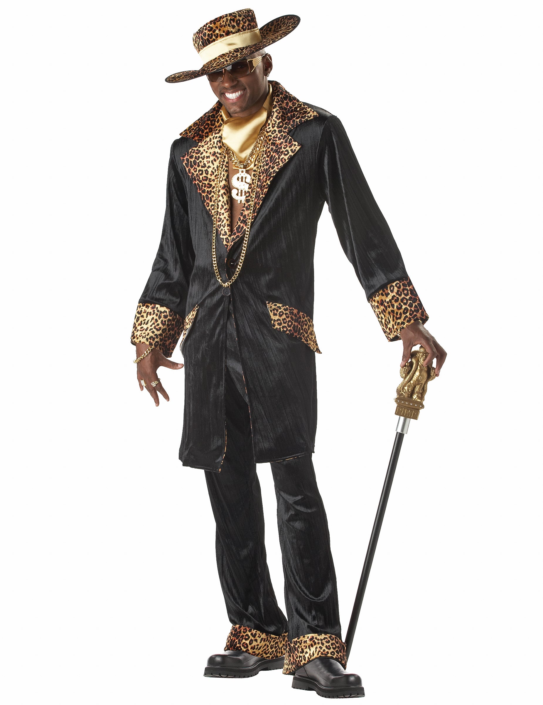 Déguisement Disco Mac pour homme noir avec motifs léopard