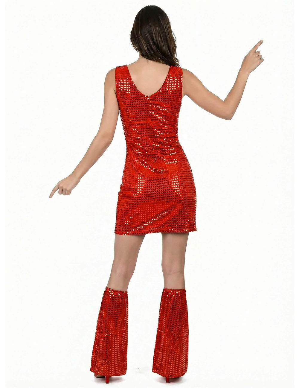Déguisement disco pour femme rouge à sequins