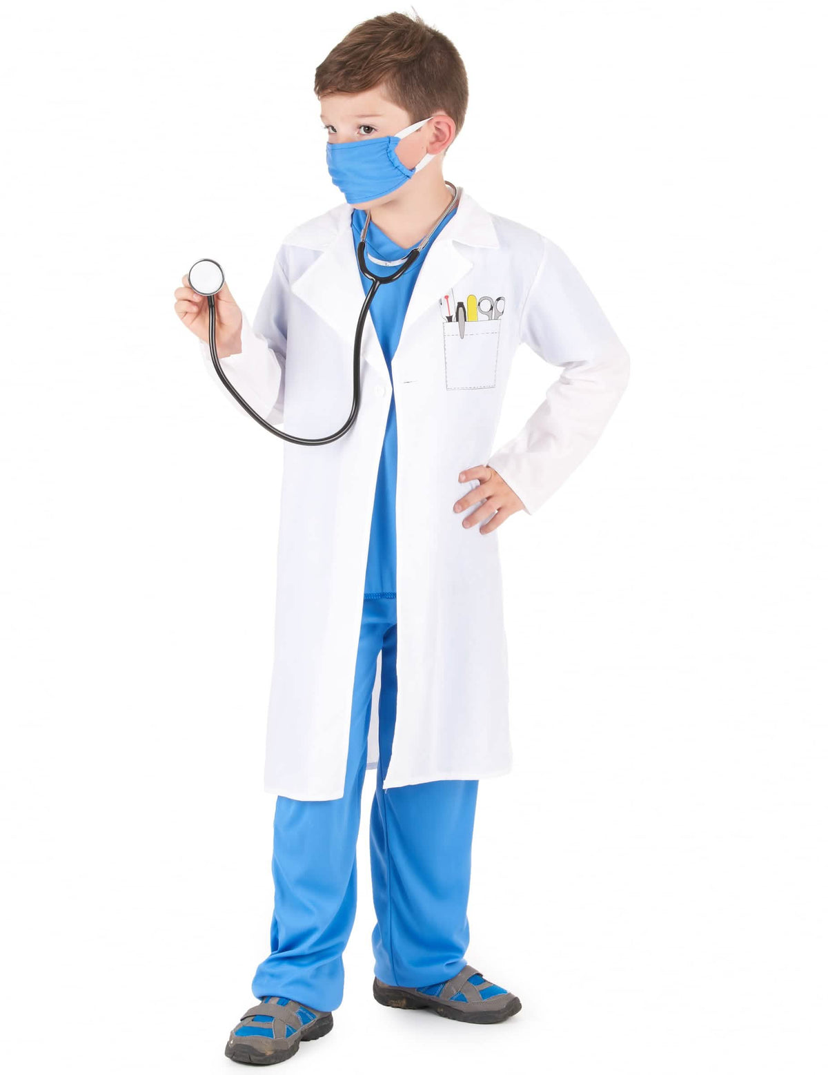 Vista de tres cuartos del disfraz de doctor para niño