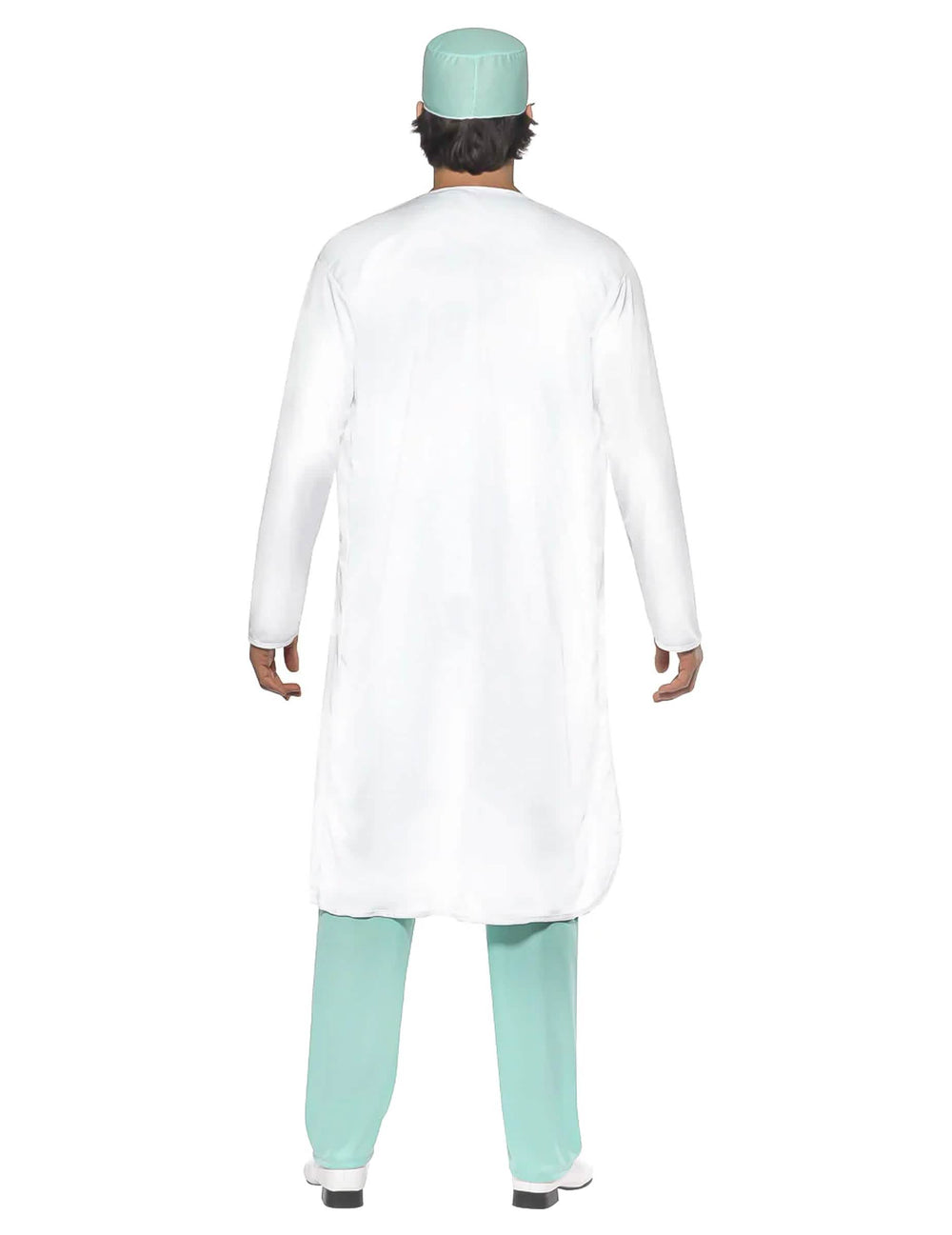 Disfraz de doctor para hombre blanco y verde vista de espalda