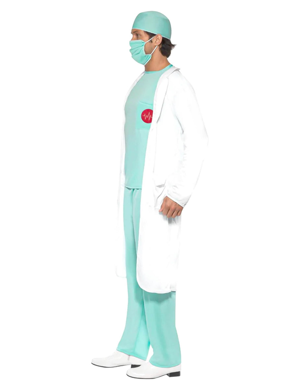 Vista de perfil del disfraz de doctor para hombre