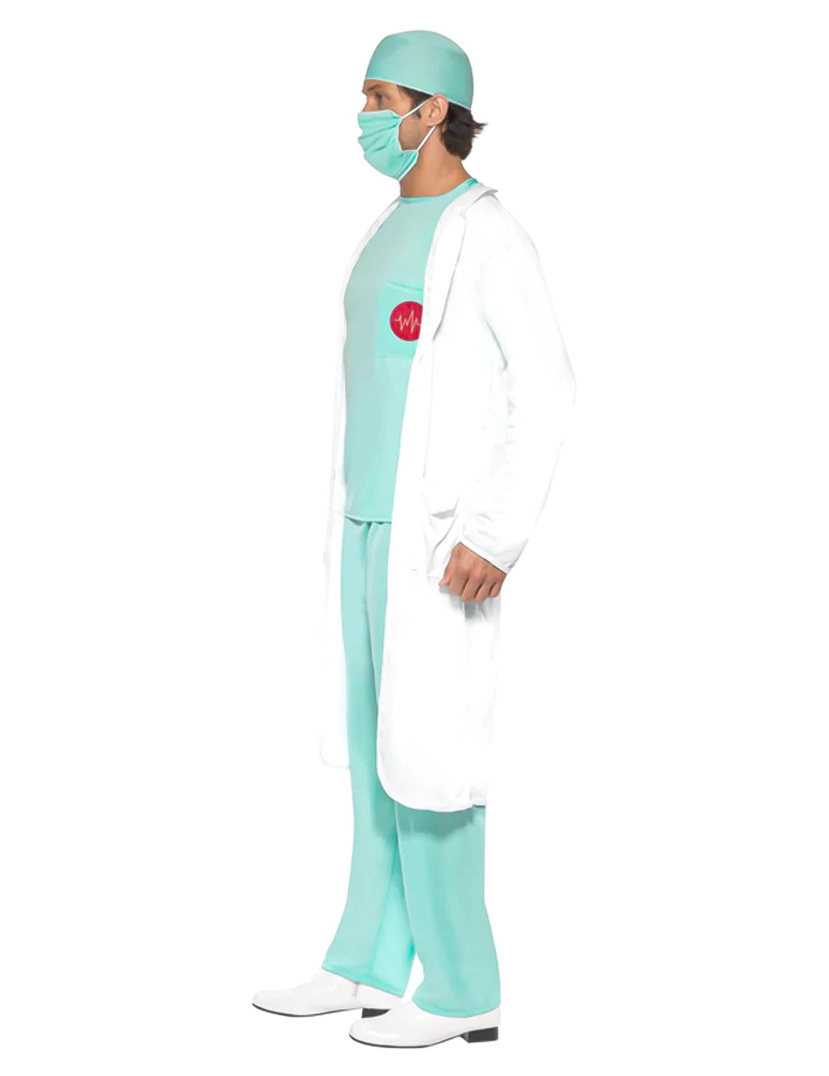 Vista de perfil del disfraz de doctor para hombre