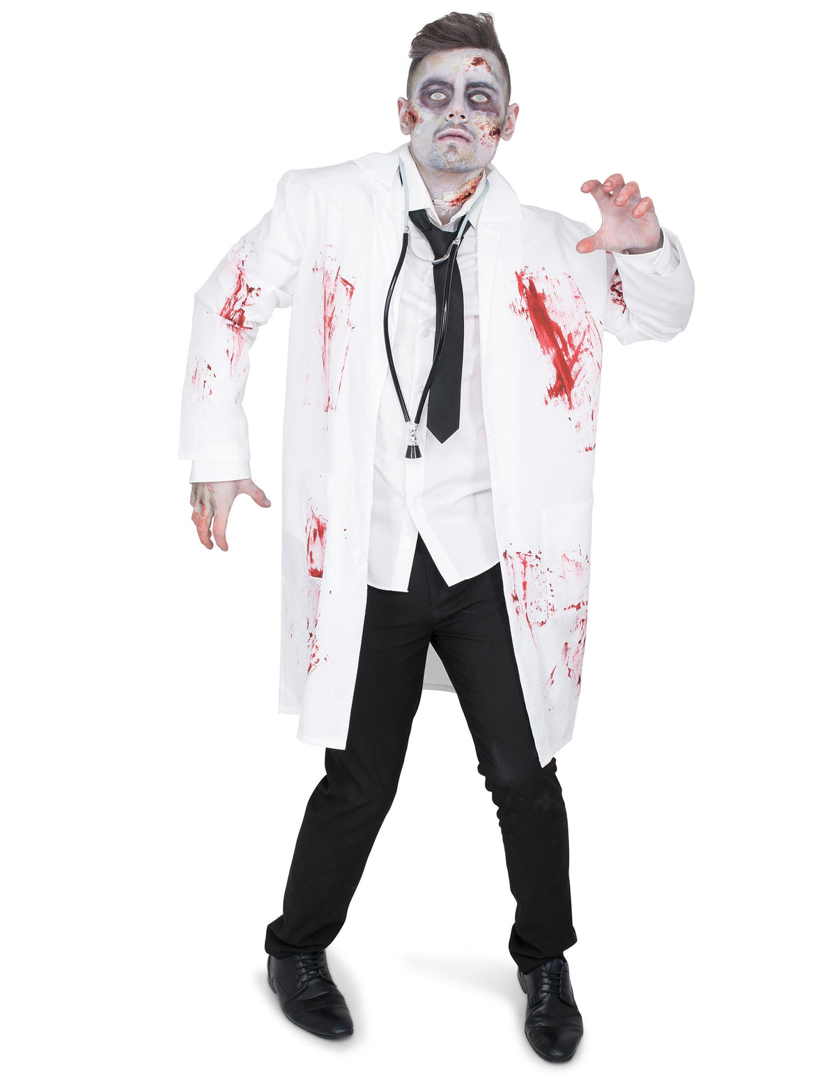 Déguisement de docteur zombifié pour homme blanc ensanglanté avec stéthoscope