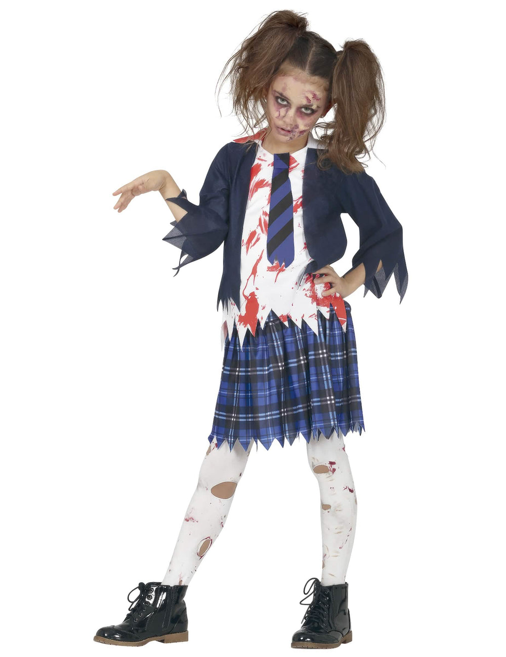 Disfraz de niña zombie para niña azul y ensangrentado