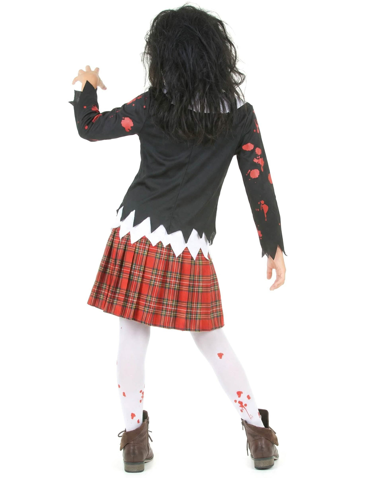 Vista trasera del disfraz de colegiala zombie para niña halloween