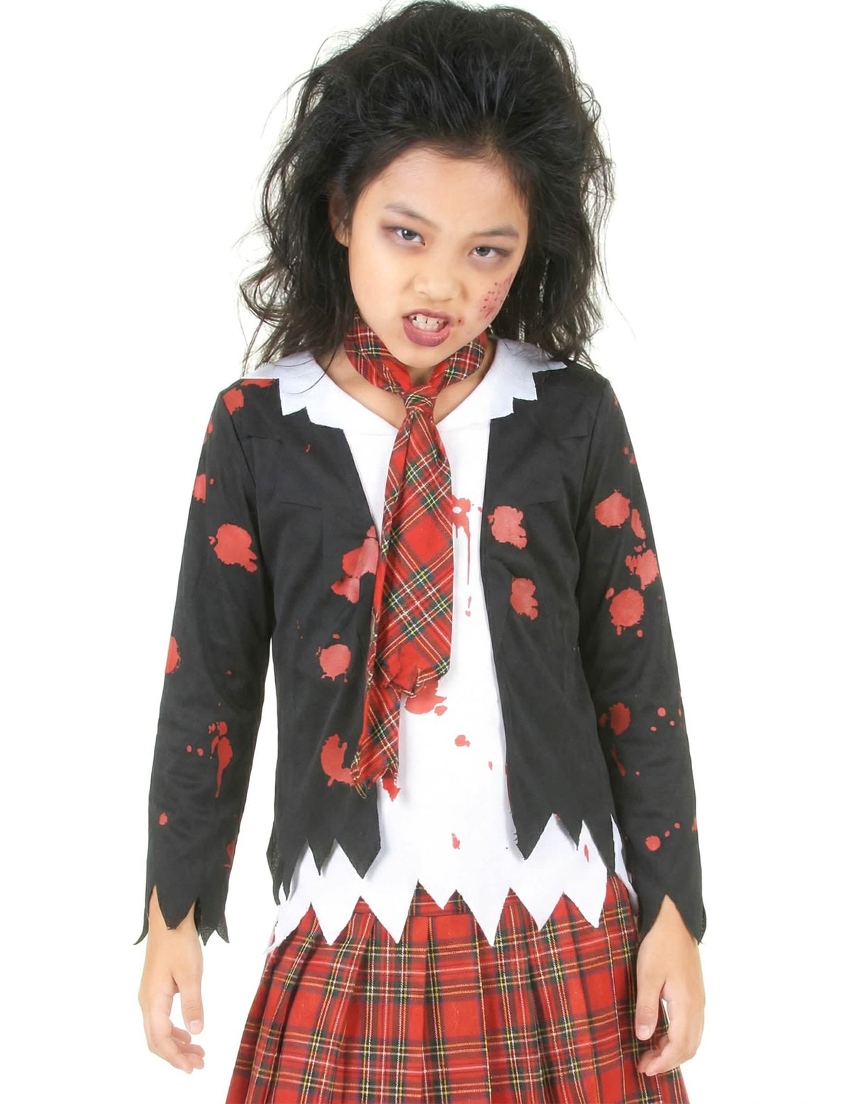 Detalle de la parte superior del disfraz de colegiala zombie para niña halloween
