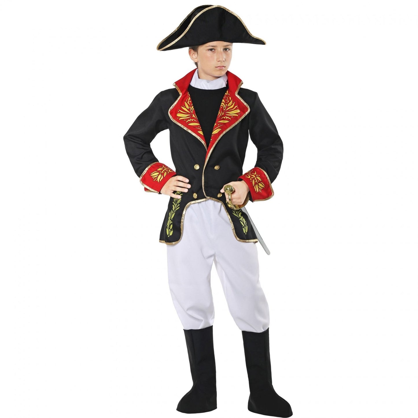 Déguisement empereur français luxe pour enfant noir et blanc avec chapeau bicorne