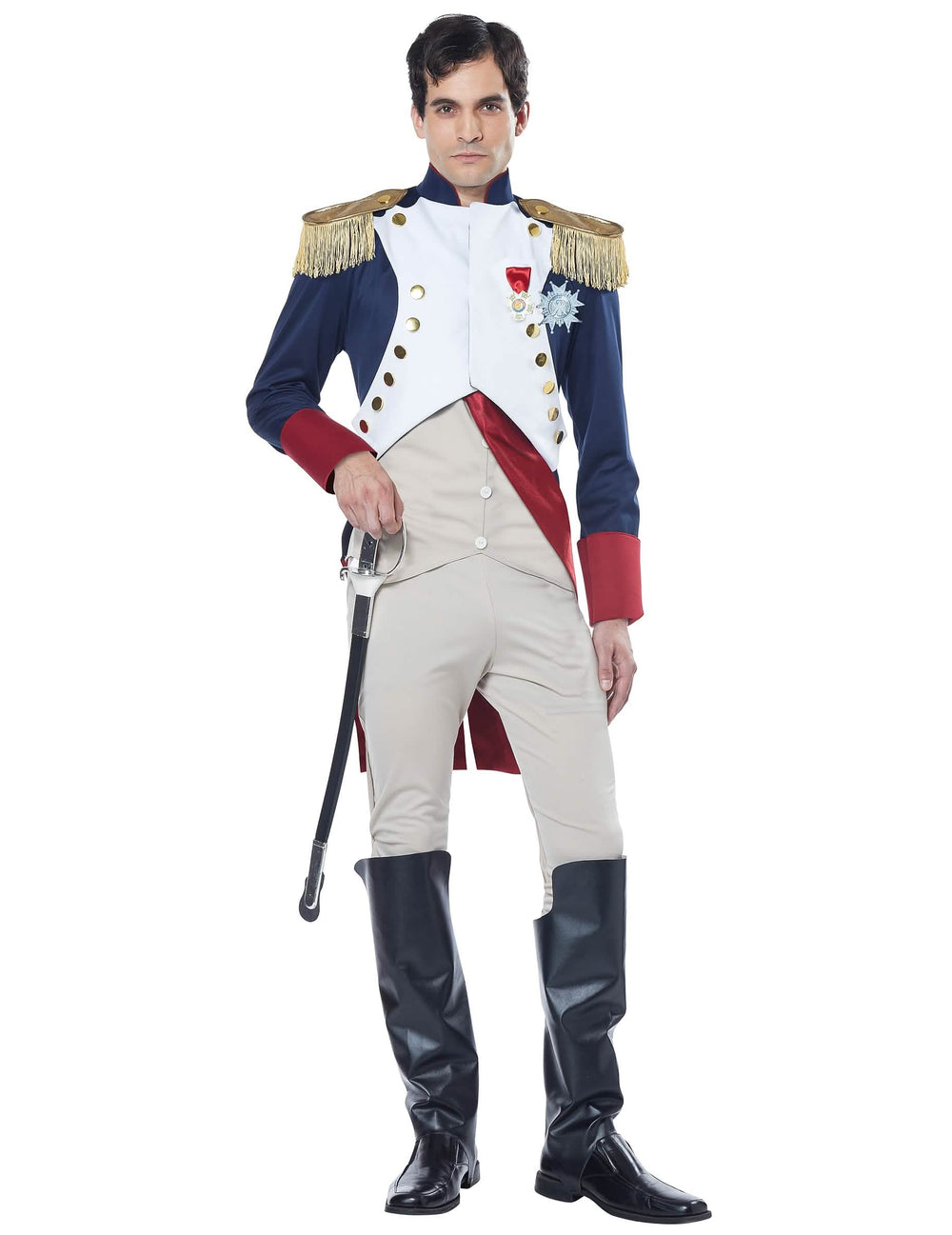 Vista frontal del disfraz de emperador francés Napoleón de lujo para hombre