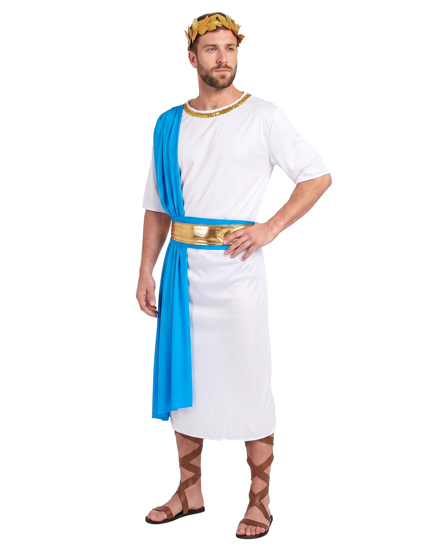 Disfraz de emperador griego azul hombre