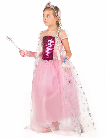 Déguisement et accessoires de princesse pour fille rose avec cape à paillettes et diadème