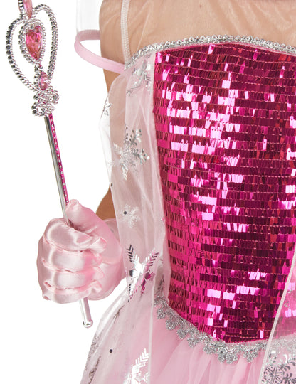 Détail du sceptre et du bustier à sequins du déguisement et accessoires de princesse