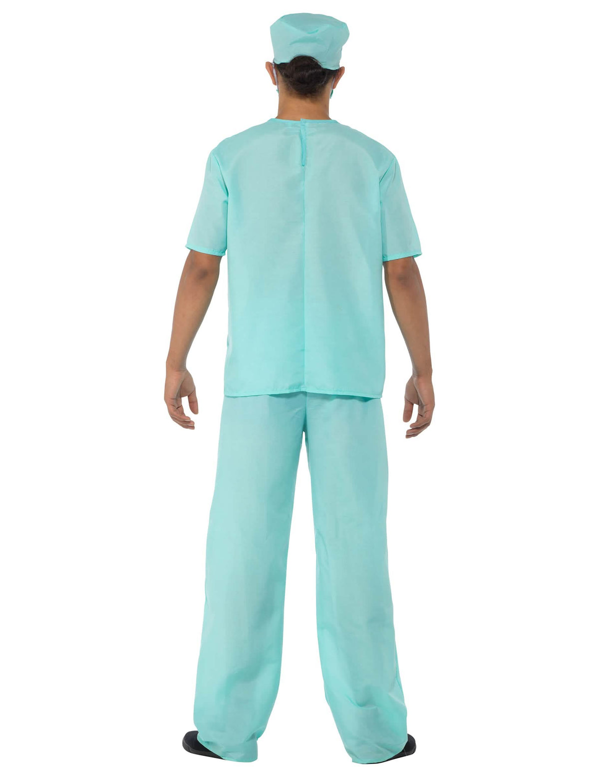 Vista trasera del disfraz y accesorios de doctor cirujano