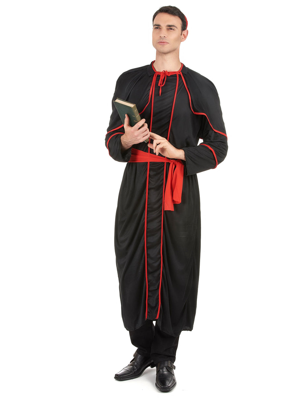 Déguisement évêque pour homme noir et rouge avec calotte