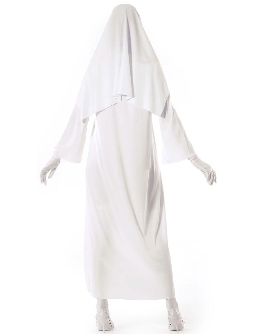 Vista trasera del disfraz de monja blanca fantasma para mujer