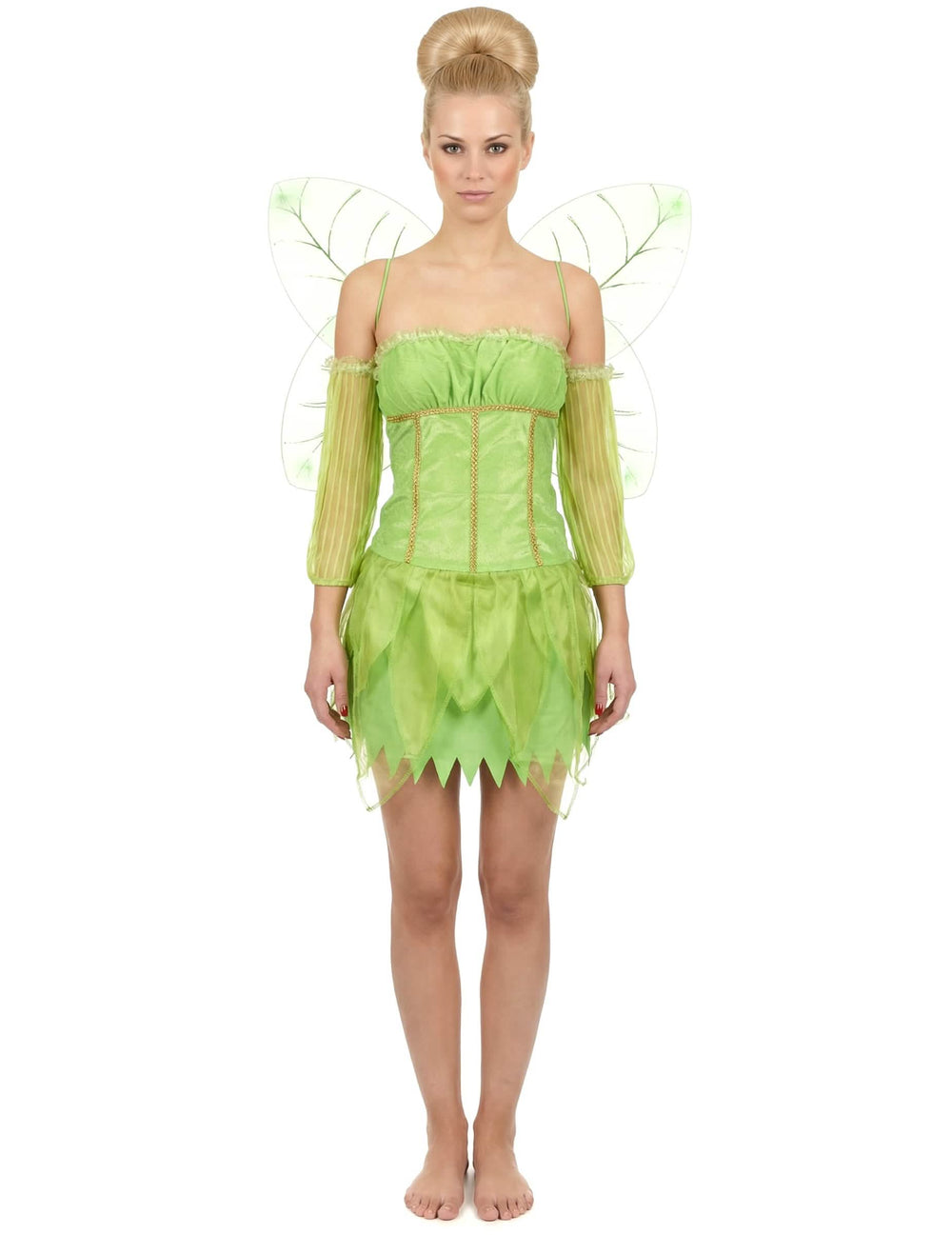 Disfraz de hada de terciopelo para mujer verde con alas