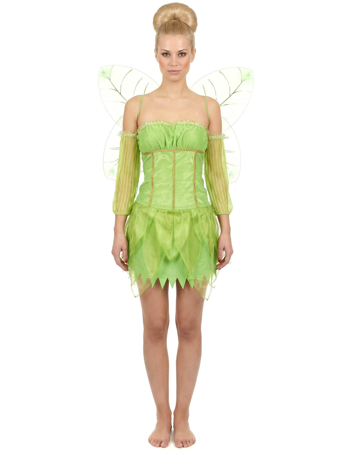 Disfraz de hada de terciopelo para mujer verde con alas
