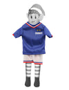Déguisement footballeur équipe de France pour poupée lutin farceur bleu blanc rouge