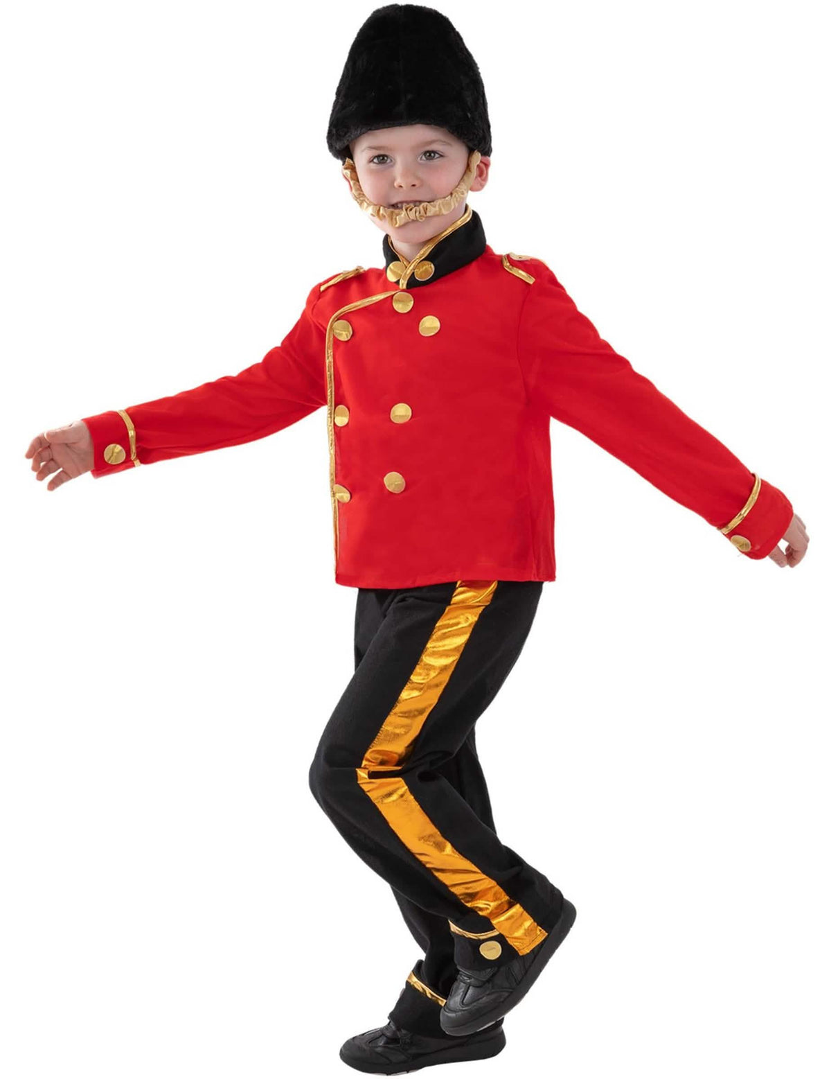 Vista de perfil del disfraz de guardia inglés para niño