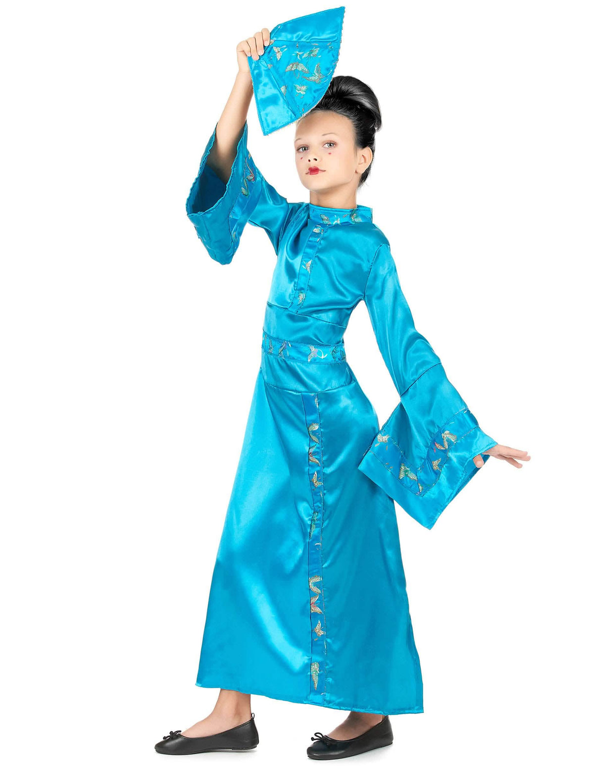 Vista de perfil del disfraz de geisha para niña