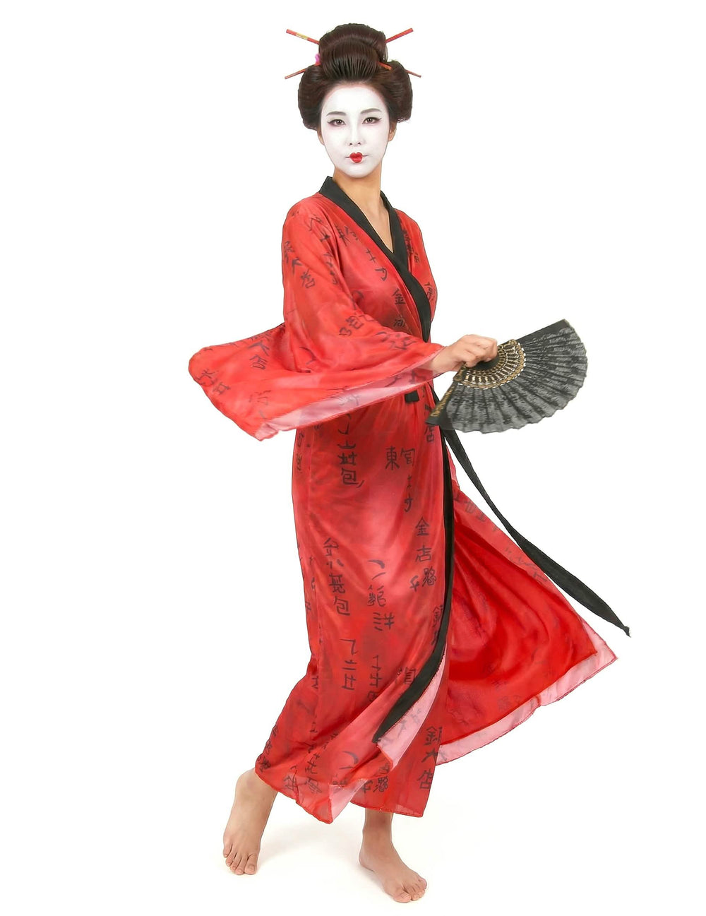 Abanico negro y dorado del disfraz de geisha para mujer kimono