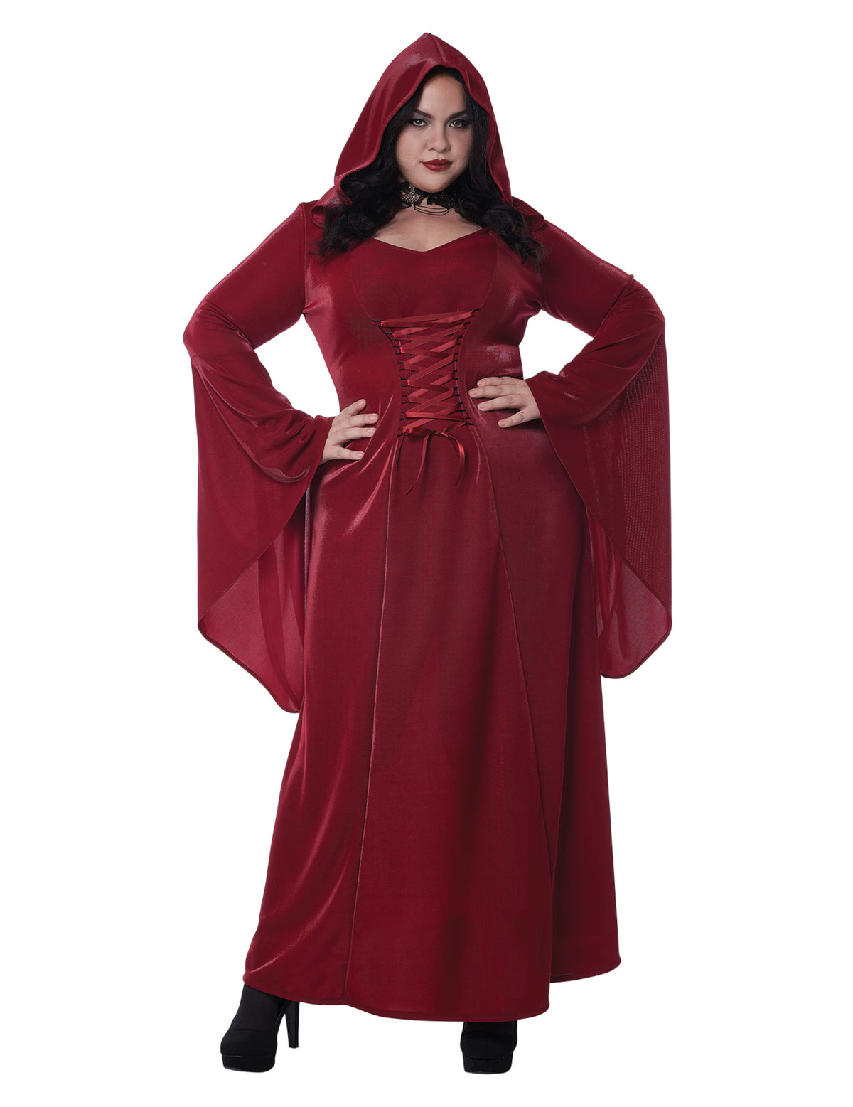 Déguisement gothique pour femme rouge à capuche avec laçage
