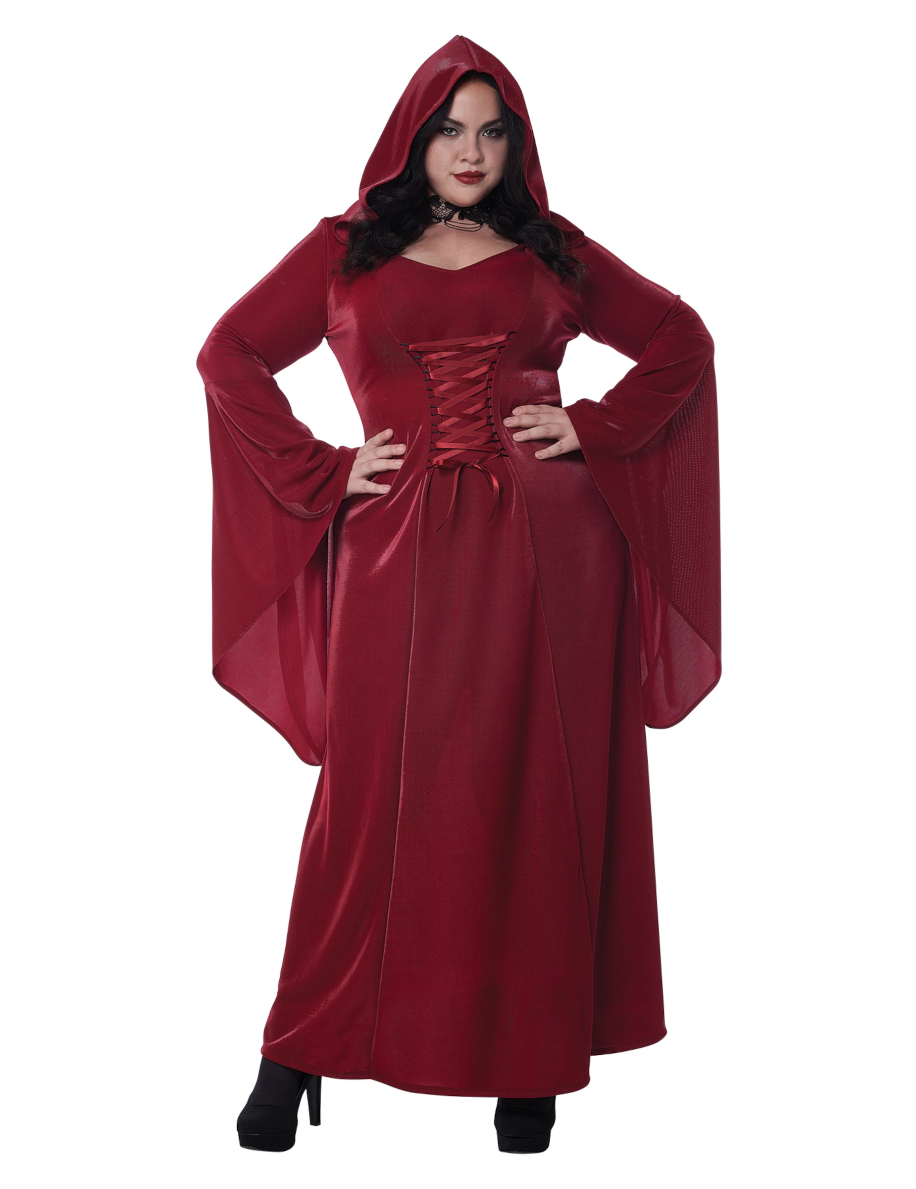 Déguisement gothique pour femme rouge à capuche avec laçage