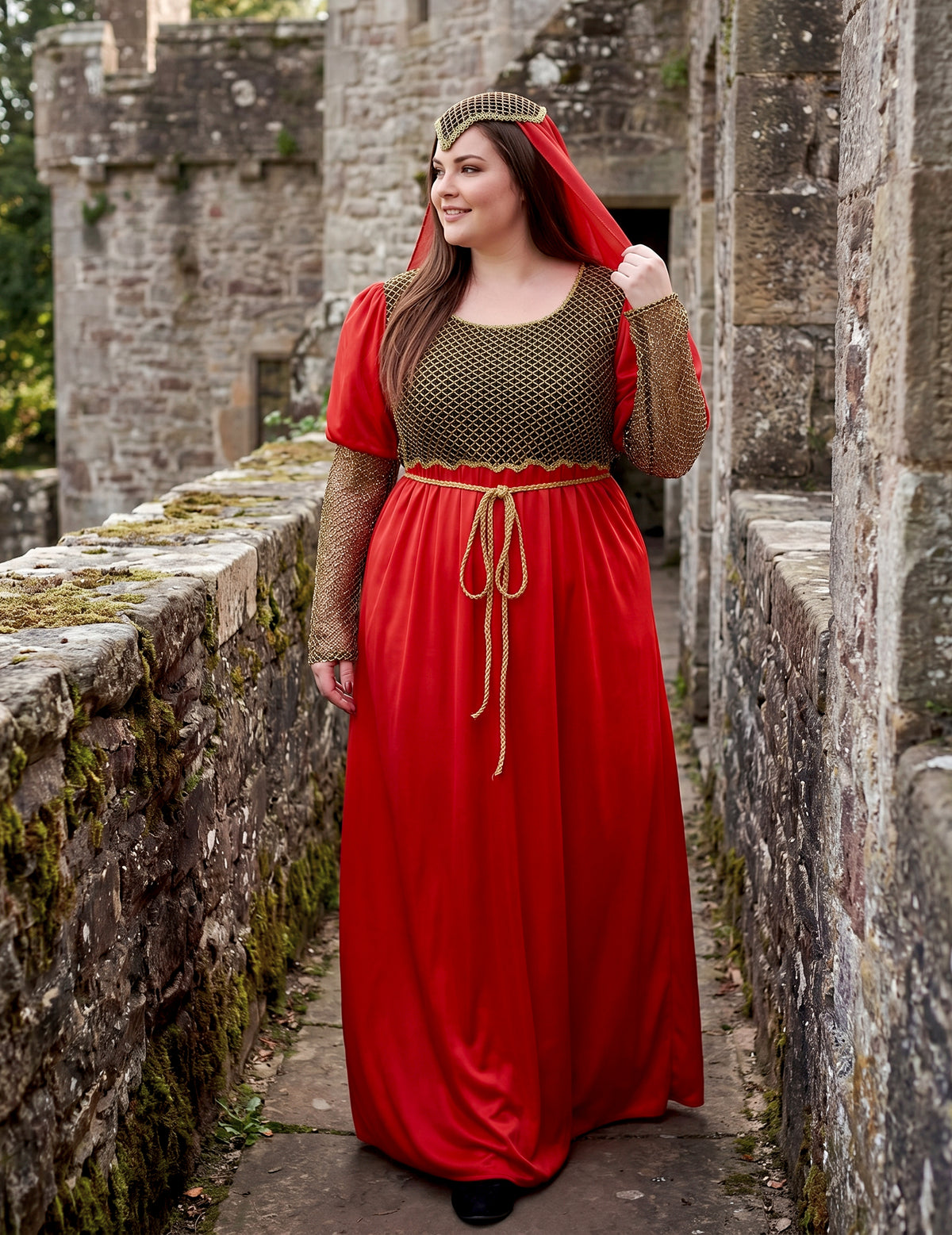 Disfraz medieval de mujer rojo talla grande