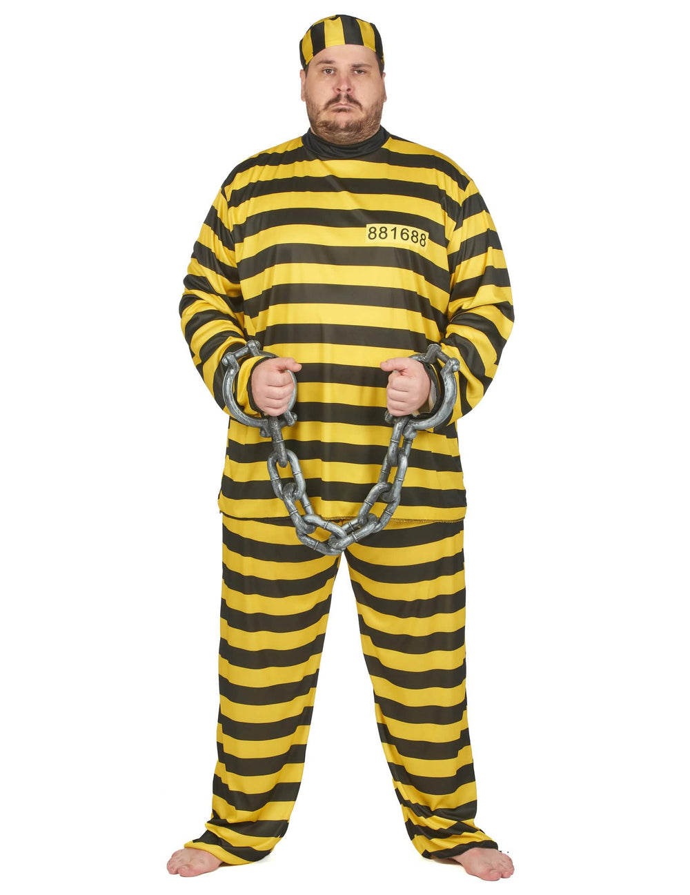 Déguisement de prisonnier pour adulte jaune et noir à rayures