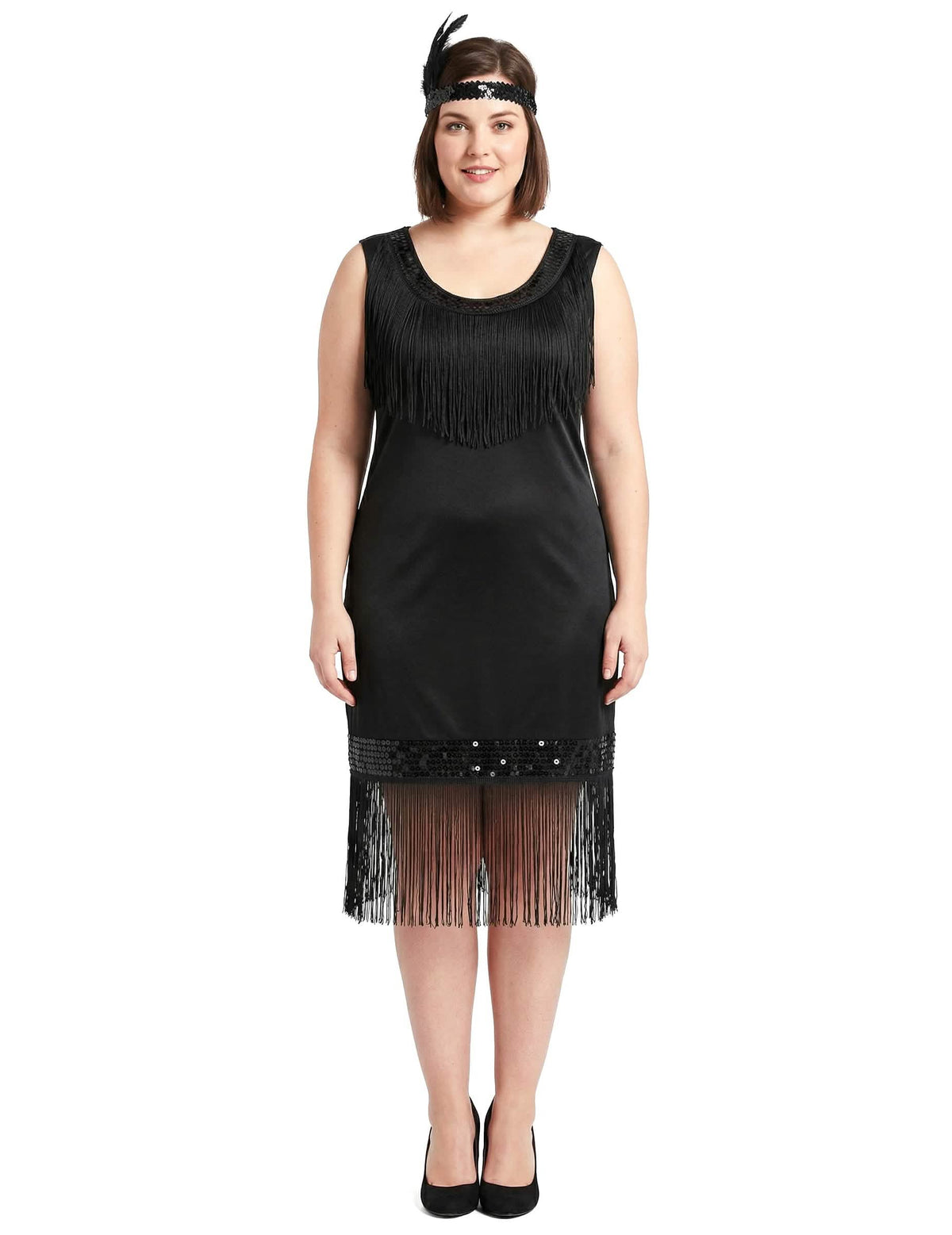 Vue de face du déguisement robe Charleston noire