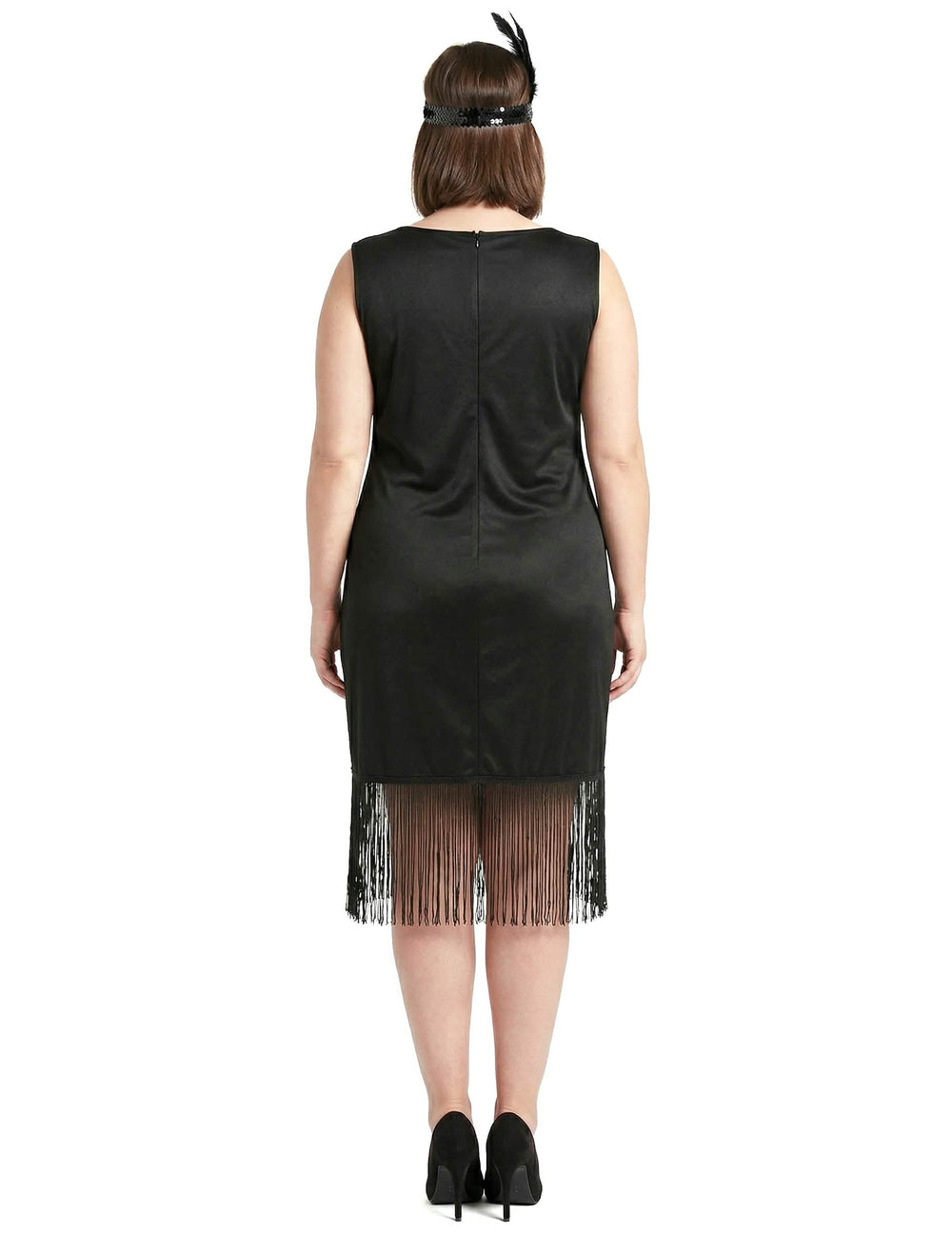 Vue de dos du déguisement robe Charleston pour femme noire