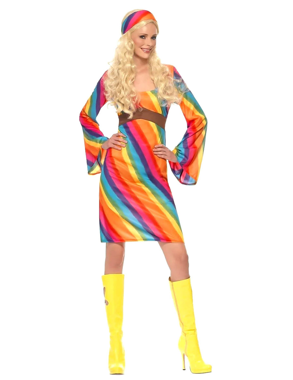 Disfraz hippie arcoíris para mujer multicolor con banda para la cabeza