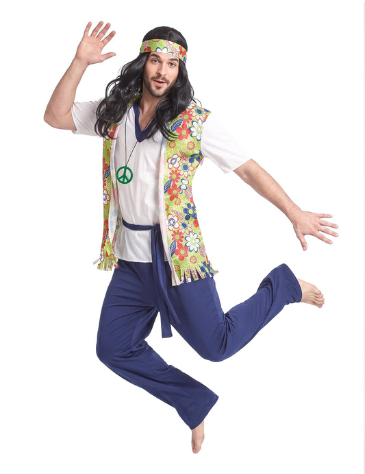 Disfraz de hippie para hombre tonos florales